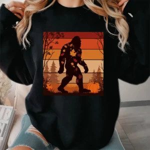 Retro Bigfoot Fall Leaves Shirt Vintage Autumn Sasquatch Gift Tee
