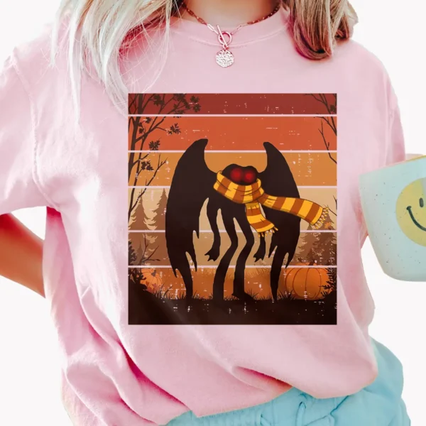 Retro Mothman Halloween Shirt Vintage Autumn Cryptid & Fall Gift