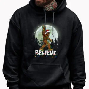 Rock and Roll Santa Bigfoot Christmas Shirt Funny Believe Sasquatch Tee