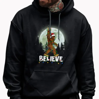 Rock and Roll Santa Bigfoot Christmas Shirt Funny Believe Sasquatch Tee