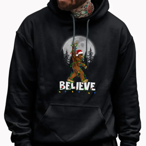 Rock On Bigfoot Believe Christmas T-Shirt Funny Santa Sasquatch Tee