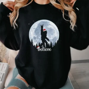 Rock Roll Bigfoot Full Moon Christmas Shirt Funny