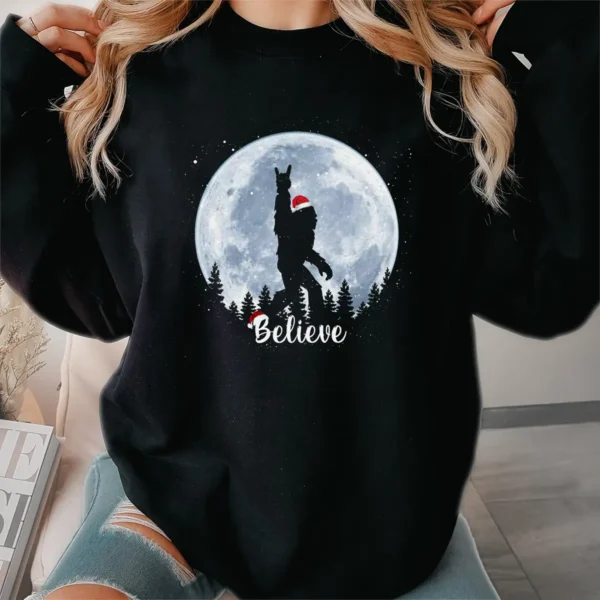Rock Roll Bigfoot Full Moon Christmas Shirt Funny