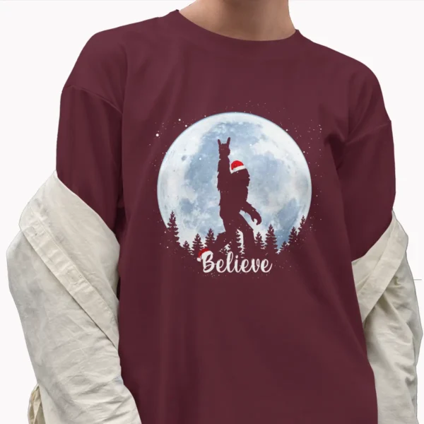 Rock Roll Bigfoot Full Moon Christmas Shirt Funny