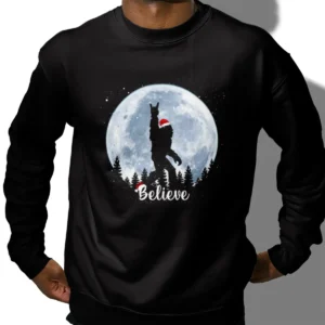 Rock Roll Bigfoot Full Moon Christmas Shirt Funny