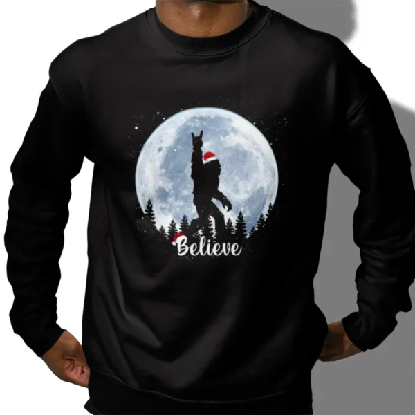 Rock Roll Bigfoot Full Moon Christmas Shirt Funny