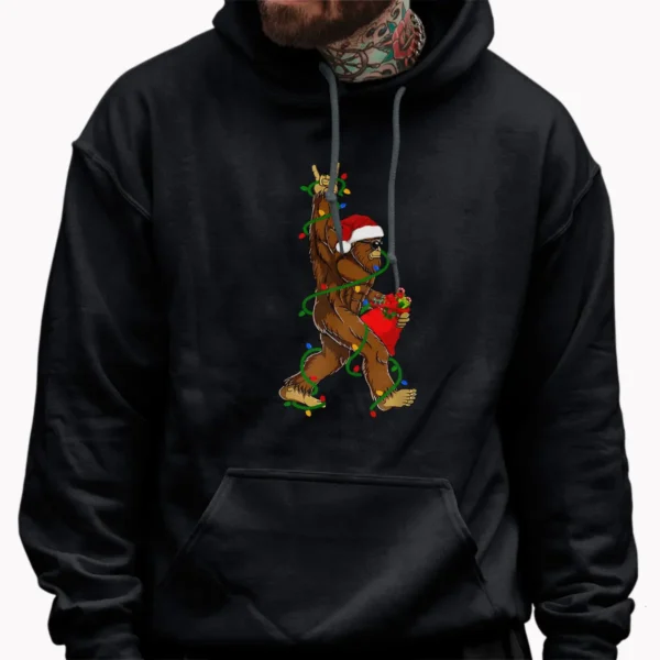 Rockin' Santa Bigfoot Christmas Shirt Funny Sasquatch with Gift Sack