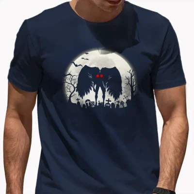 Spooky Mothman in Graveyard Halloween Shirt Creepy Cryptid Moon Tee