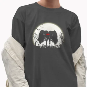 Spooky Mothman in Graveyard Halloween Shirt Creepy Cryptid Moon Tee