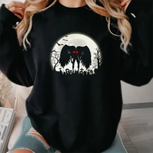 Spooky Mothman in Graveyard Halloween Shirt Creepy Cryptid Moon Tee