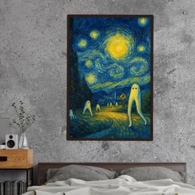 5 Best Fresno Nightcrawler Posters for Lovers of Weird Art 3 Starry Night Fresno Nightcrawler Poster Funny Cryptid Art Wall Decor