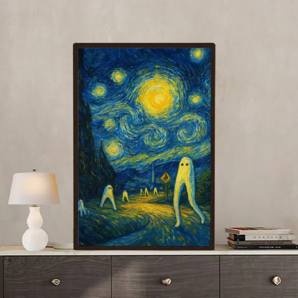 Starry Night Fresno Nightcrawler Poster Funny Cryptid Art Wall Decor