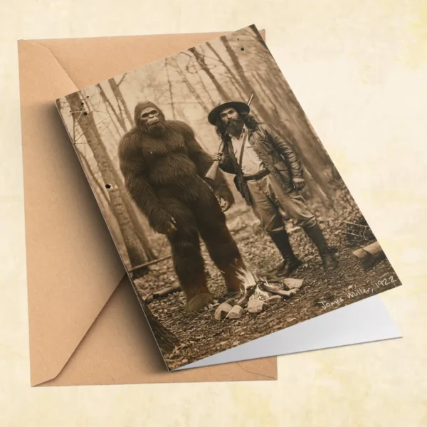 Personalized Bigfoot 1910s Portrait Card Custom Photo & Text Unique Historical Christmas Greeting Card Gift