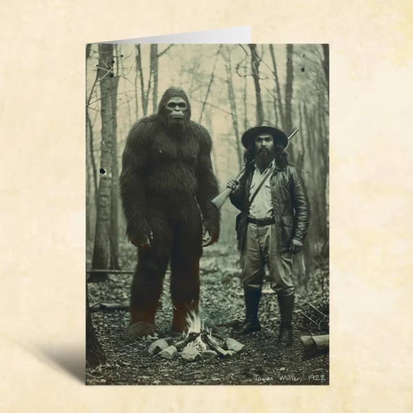 Personalized Bigfoot 1910s Portrait Card Custom Photo & Text Unique Historical Christmas Greeting Card Gift