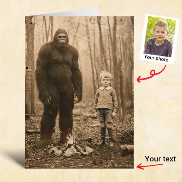 Personalized Bigfoot 1910s Portrait Card Custom Photo & Text Unique Historical Christmas Greeting Card Gift
