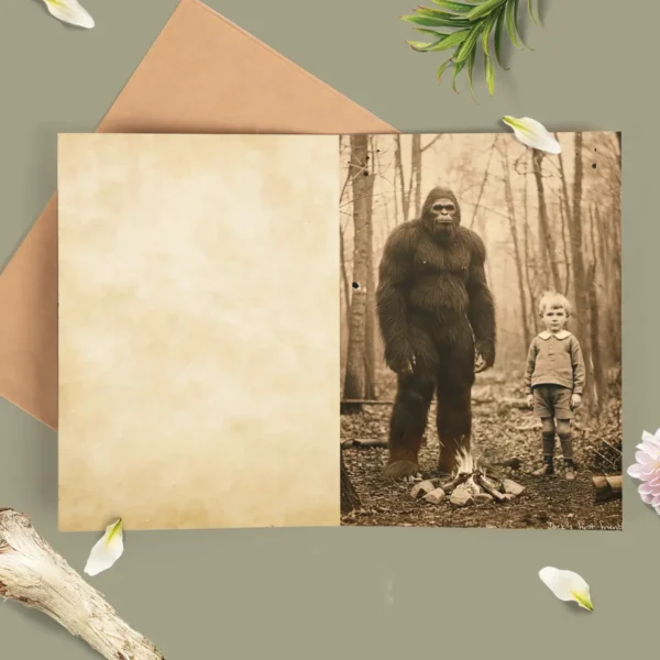 Personalized Bigfoot 1910s Portrait Card Custom Photo & Text Unique Historical Christmas Greeting Card Gift