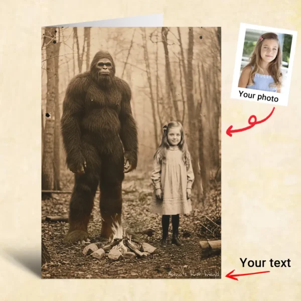 Personalized Bigfoot 1910s Portrait Card Custom Photo & Text Unique Historical Christmas Greeting Card Gift
