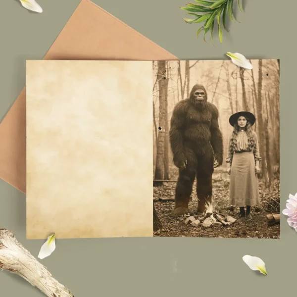 Personalized Bigfoot 1910s Portrait Card Custom Photo & Text Unique Historical Christmas Greeting Card Gift