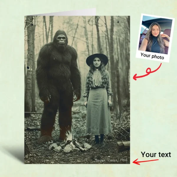 Personalized Bigfoot 1910s Portrait Card Custom Photo & Text Unique Historical Christmas Greeting Card Gift