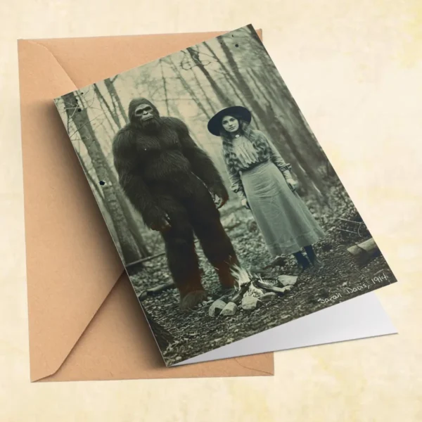 Personalized Bigfoot 1910s Portrait Card Custom Photo & Text Unique Historical Christmas Greeting Card Gift