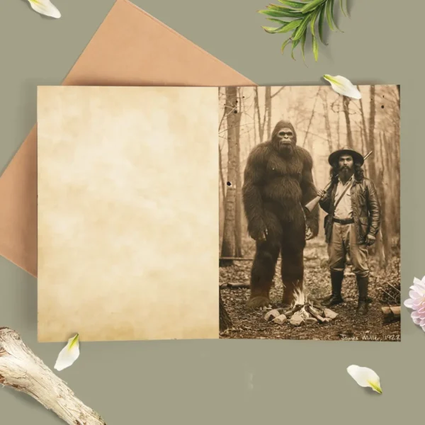 Personalized Bigfoot 1910s Portrait Card Custom Photo & Text Unique Historical Christmas Greeting Card Gift