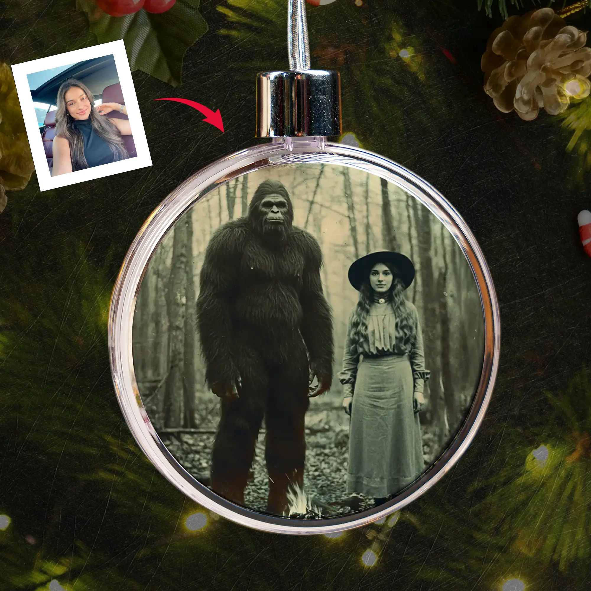 Personalized Bigfoot 1910s Portrait Ornament | Custom Art From Your Photo, Unique Historical Christmas Gift 1 Personalized Bigfoot 1910s Portrait Ornament Custom Art From Your Photo, Unique Historical Gift