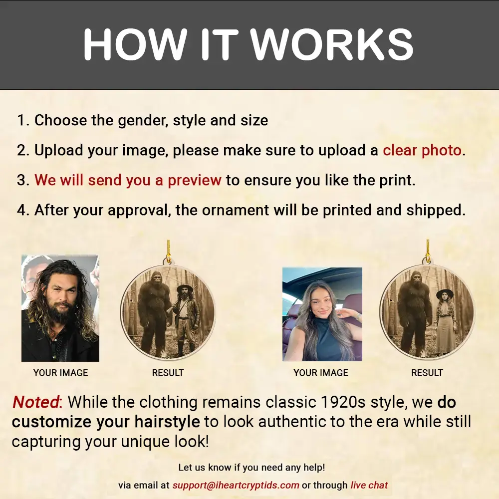 Personalized Bigfoot 1910s Portrait Ornament | Custom Art From Your Photo, Unique Historical Christmas Gift 14 Personalized Bigfoot 1910s Portrait Ornament Custom Art From Your Photo, Unique Historical Gift