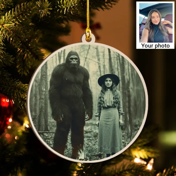 Personalized Bigfoot 1910s Portrait Wooden Ornament Custom Historical Art From Photo, Unique Christmas Gift For Him or Her