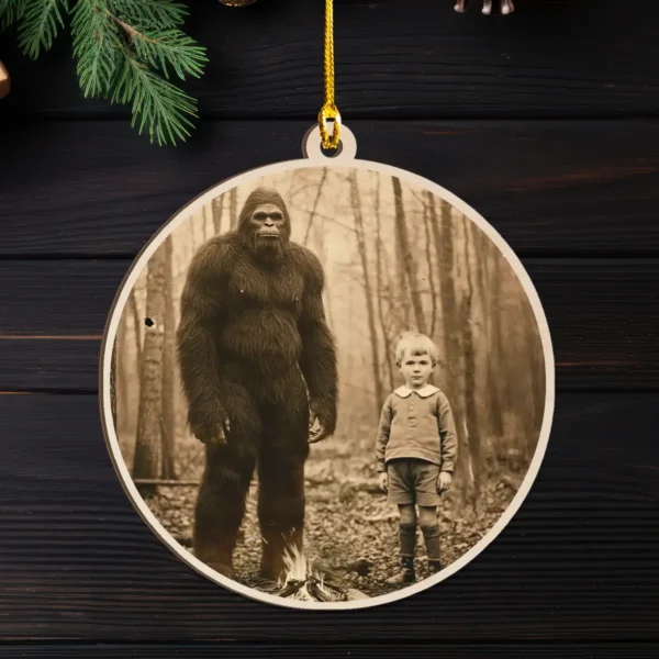 Personalized Bigfoot 1910s Portrait Wooden Ornament Custom Historical Art From Photo, Unique Christmas Gift For Him or Her