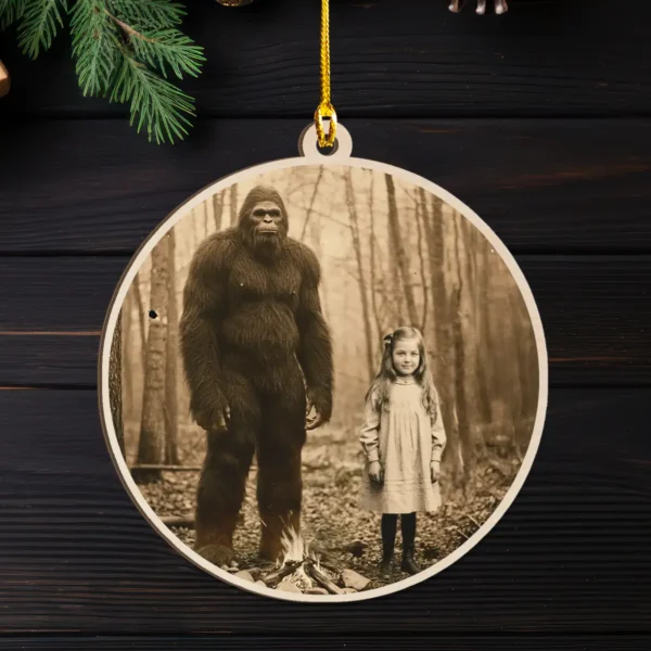 Personalized Bigfoot 1910s Portrait Wooden Ornament Custom Historical Art From Photo, Unique Christmas Gift For Him or Her