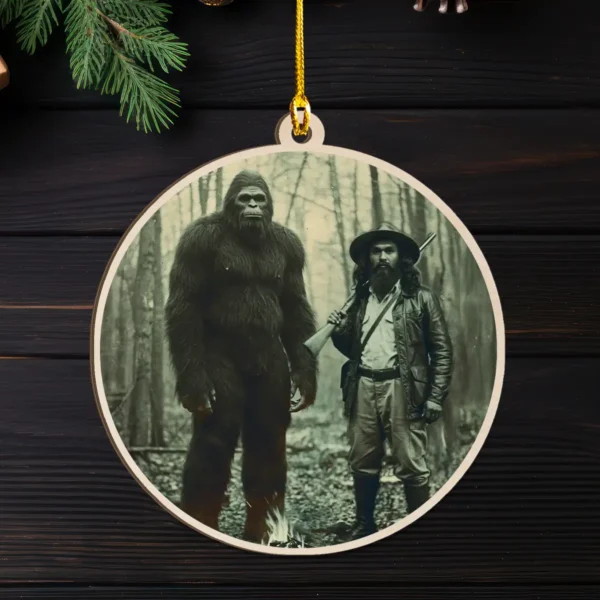 Personalized Bigfoot 1910s Portrait Wooden Ornament Custom Historical Art From Photo, Unique Christmas Gift For Him or Her