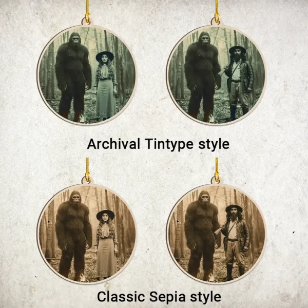 Personalized Bigfoot 1910s Portrait Wooden Ornament Custom Historical Art From Photo, Unique Christmas Gift For Him or Her