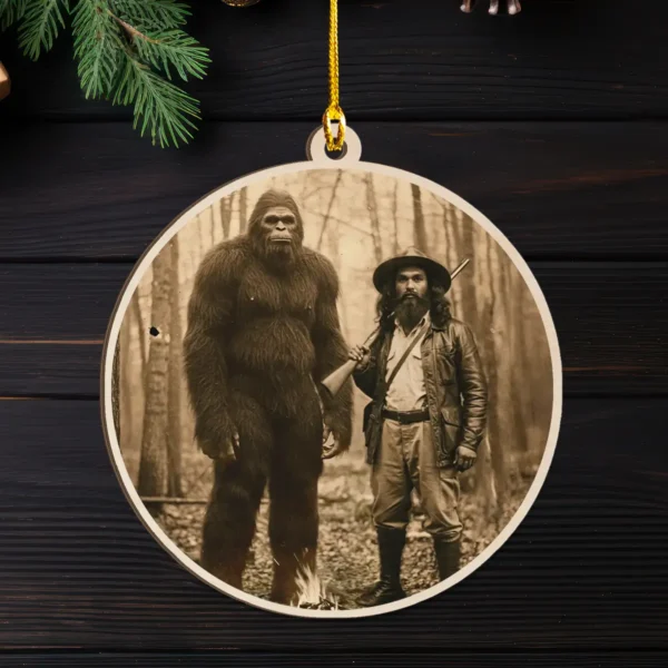 Personalized Bigfoot 1910s Portrait Wooden Ornament Custom Historical Art From Photo, Unique Christmas Gift For Him or Her