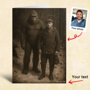 Personalized Bigfoot 1920s Photo Christmas Card Custom Face Vintage Greeting Card