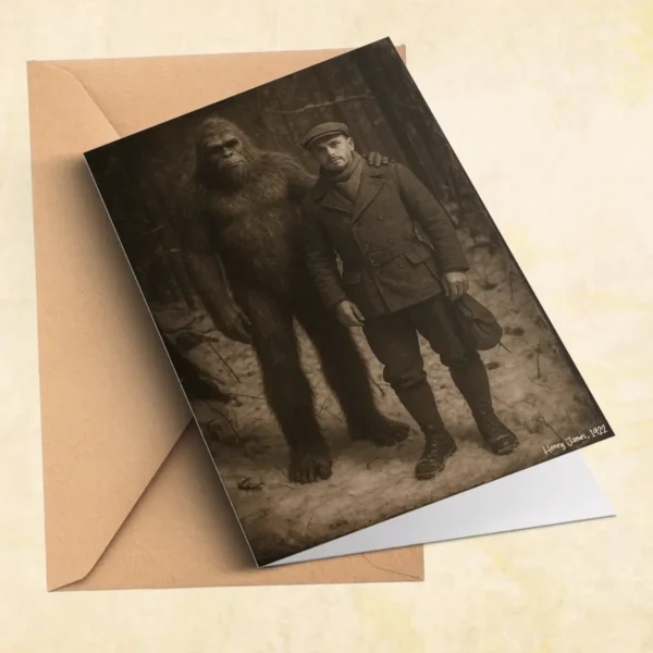 Personalized Bigfoot 1920s Photo Christmas Card Custom Face Vintage Greeting Card