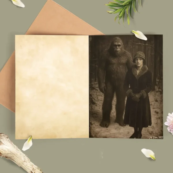Personalized Bigfoot 1920s Photo Christmas Card Custom Face Vintage Greeting Card