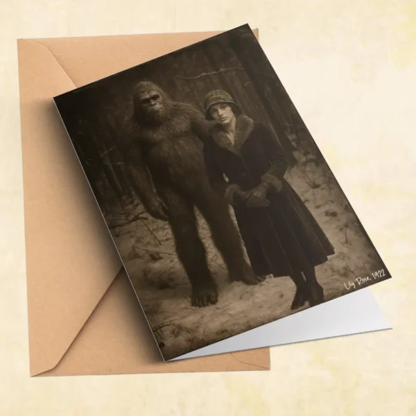 Personalized Bigfoot 1920s Photo Christmas Card Custom Face Vintage Greeting Card