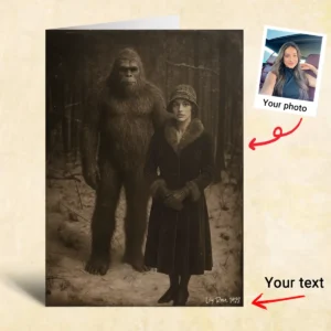 Personalized Bigfoot 1920s Photo Christmas Card Custom Face Vintage Greeting Card
