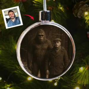 Personalized Bigfoot 1920s Photo Christmas Ornament Custom Face Vintage Gift