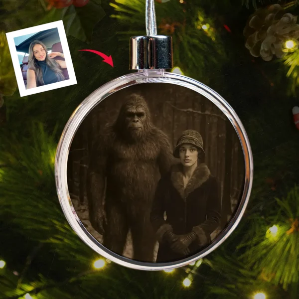 Personalized Bigfoot 1920s Photo Christmas Ornament Custom Face Vintage Gift