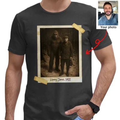 Personalized Bigfoot 1920s Photo Shirt Custom Face Vintage Polaroid Tee