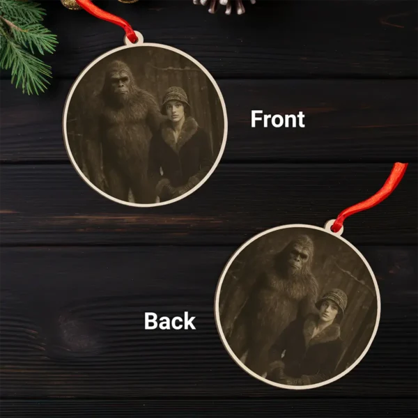 Personalized Bigfoot 1920s Photo Wooden Ornament | Custom Face Vintage Christmas Gift - Image 4