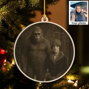 Personalized Bigfoot 1920s Photo Wooden Ornament Custom Face Vintage Christmas Gift