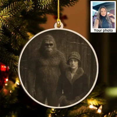 Personalized Bigfoot 1920s Photo Wooden Ornament Custom Face Vintage Christmas Gift