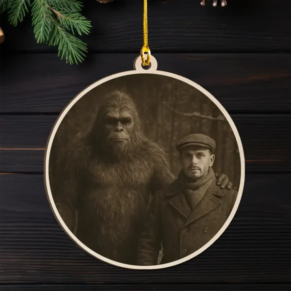 Personalized Bigfoot 1920s Photo Wooden Ornament Custom Face Vintage Christmas Gift
