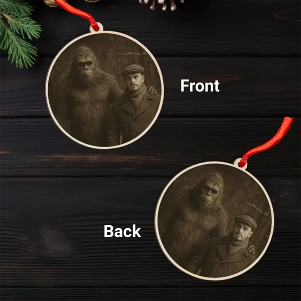 Personalized Bigfoot 1920s Photo Wooden Ornament Custom Face Vintage Christmas Gift