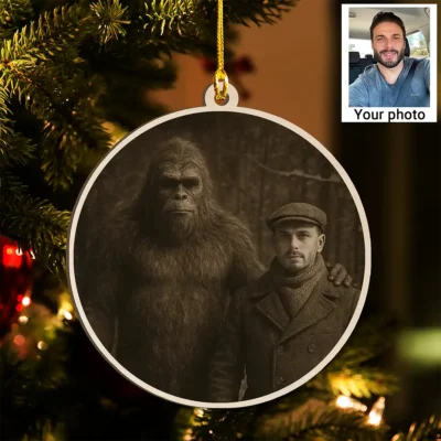 Personalized Bigfoot 1920s Photo Wooden Ornament Custom Face Vintage Christmas Gift