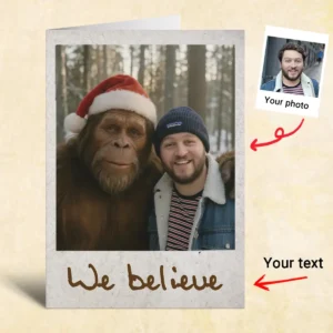 Personalized Bigfoot Photo Christmas Card Funny Custom Sasquatch Greeting Card