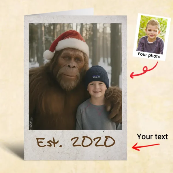 Personalized Bigfoot Photo Christmas Card Funny Custom Sasquatch Greeting Card