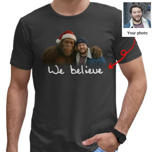 Personalized Bigfoot Photo Christmas Shirt Custom Face & Text Sasquatch Tee